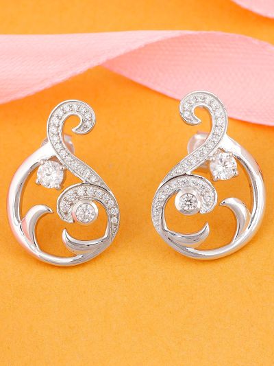 Silgo 925 Sterling Silver Rhodium Plated Cubic Zirconia Stud Earrings For Women