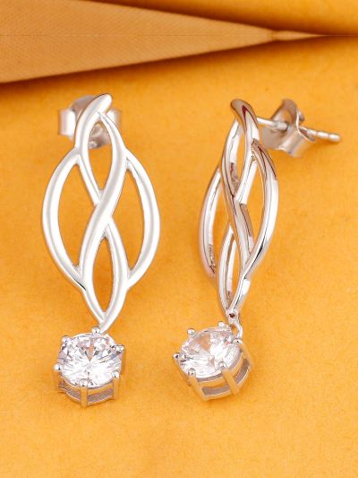 Silgo 925 Sterling Silver Rhodium Plated Cubic Zirconia Women Dangle Earrings