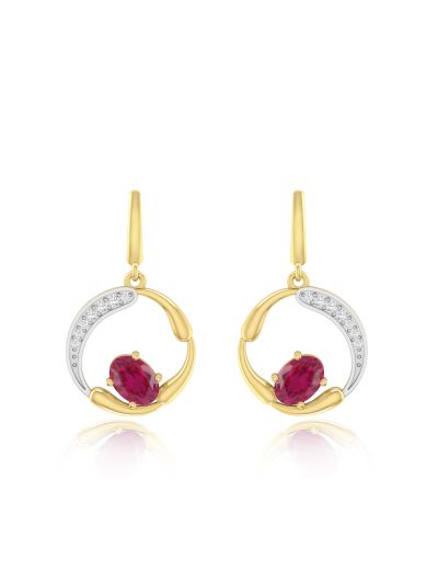 Silgo 925 Sterling Silver Pink Cubic Zirconia Yellow Gold Plated Women Dangle Earrings