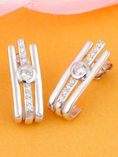 Silgo 925 Sterling Silver Cubic Zirconia Rhodium Plated Stud Earrings For Women