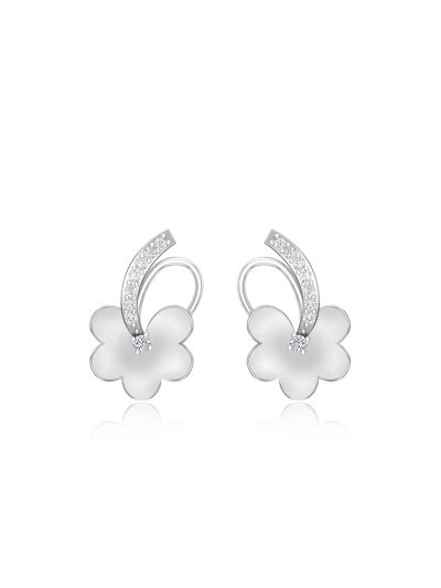 Silgo 925 Sterling Silver Rhodium Plated Cubic Zirconia Flower Stud Earrings For Women