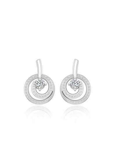 Silgo 925 Sterling Silver Rhodium Plated Cubic Zirconia Women Stud Earrings