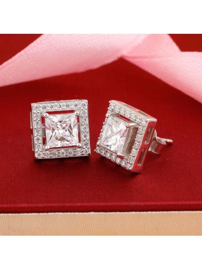 Silgo 925 Sterling Silver White Cubic Zirconia Rhodium Plated Women Stud Earring