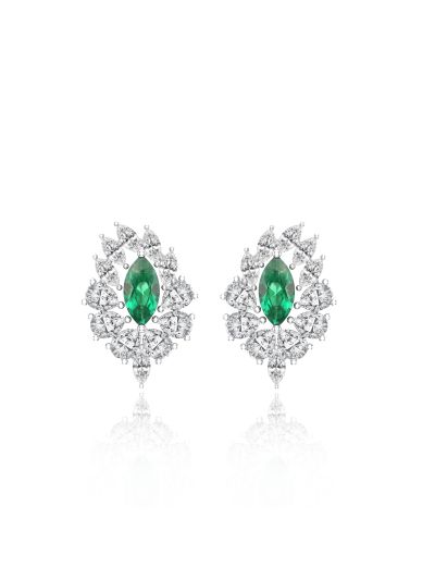 Silgo 925 Sterling Silver Rhodium Plated Women Green Cubic Zirconia Stud Earrings