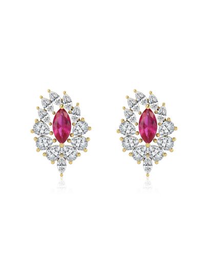 Silgo 925 Sterling Silver Yellow Gold Plated Blue Cubic Zirconia Stud Earrings