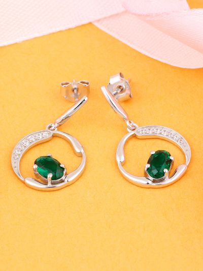 Silgo 925 Sterling Silver Green Cubic Zirconia Rhodium Plated Women Dangle Earrings