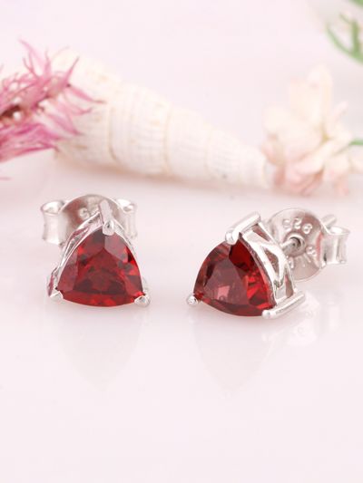 925 Silver White 6X6 MM Natural Gemstone Rhodium Plated Stud Earrings