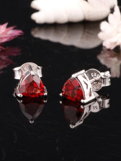925 Silver White 6X6 MM Natural Gemstone Rhodium Plated Stud Earrings