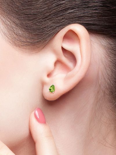 925 Sterling Silver Rhodium Plated Pear Shape Peridot Stud Earrings With Pushback