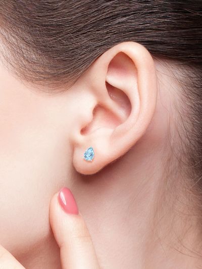 925 Sterling Silver Rhodium Plated Pear Shape Blue Topaz Stud Earrings With Pushback