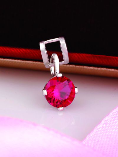 Silgo  925 Sterling Silver Single Stone Pink Cubic Zirconia Rhodium Plated Solitaire Pendant Jewelry