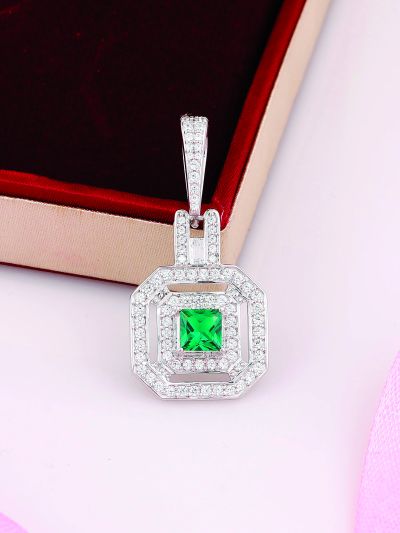 Silgo 925 Sterling Silver Rhodium Plated Cubic Zirconia Pendant for Women