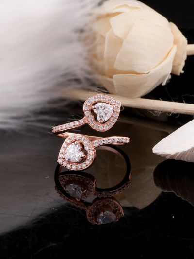 Silgo 925 Sterling Silver Rose Gold Plated Cubic Zirconia Bypass Women Ring