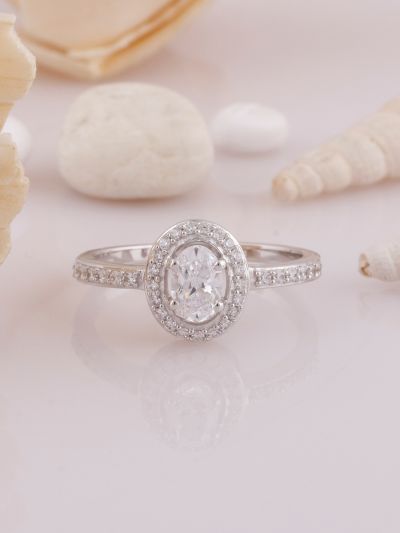 Silgo 925 Sterling Silver Cubic Zirconia Rhodium Plated Women Accent Ring